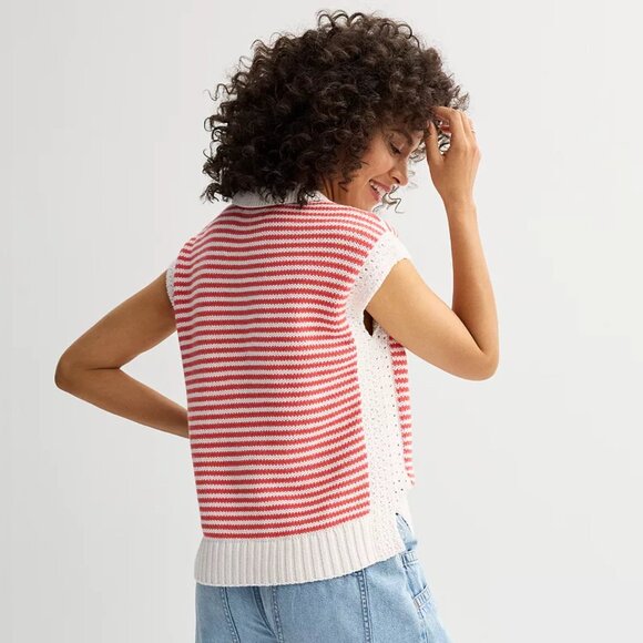 *NWT* XXL Sonoma Goods For Life Collared Sweater Vest Red & white - Picture 11 of 12